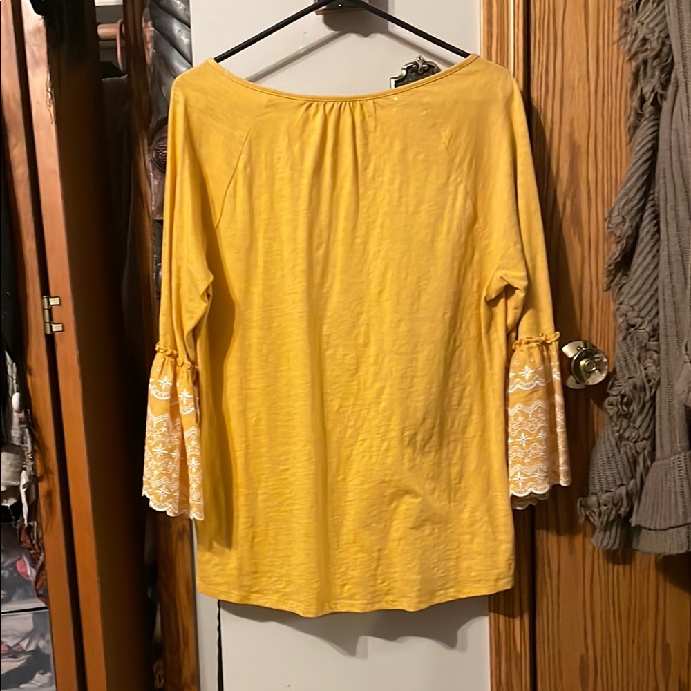 St. John Yellow Ruffled Blouse with Three-Quarter Sleeves